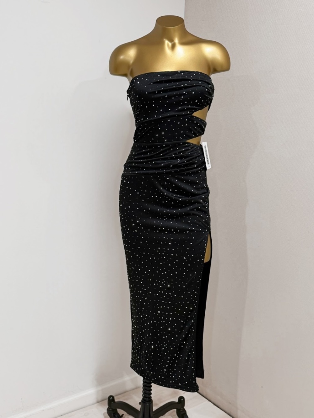 Runaway the Label Naomi Rhinestone Cutout Strapless Midi Dress Size XS